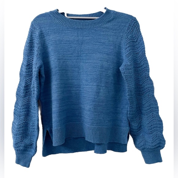 Christian Siriano New York Blue Knit Sweater Women’s S Textured Sleeve Pullover - Picture 4 of 9